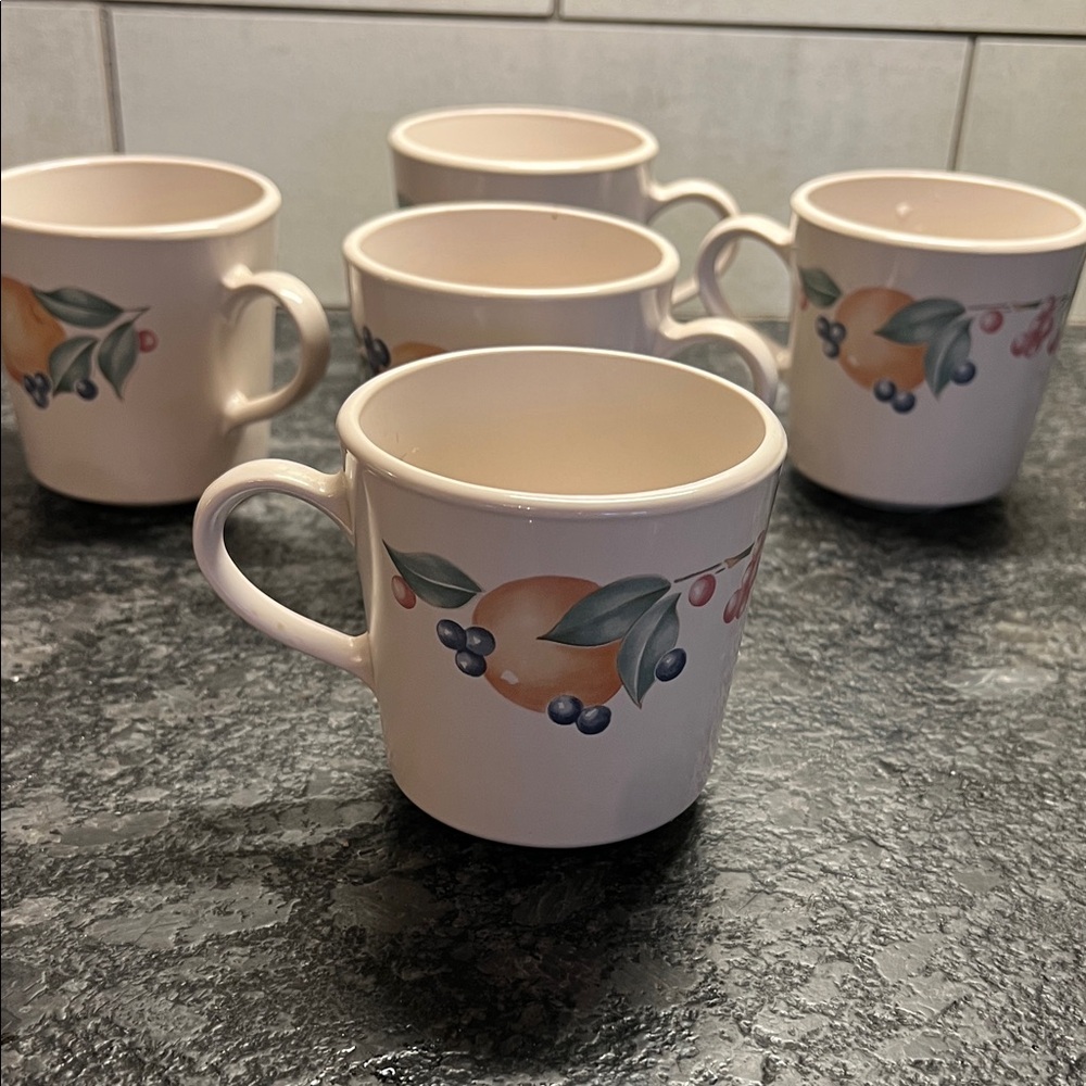 Set of 5 Corning for Corelle Abundance Floral Ceramic Mug Set - Cream
